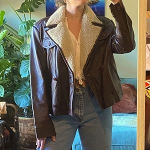 Vintage Sherpa lined brown leather jacket